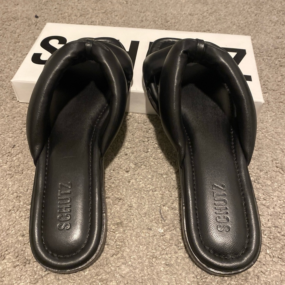 Schutz Black Sandals Fairy Leather Flats - Picture 4 of 5